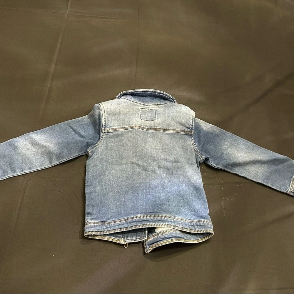 OshKosh B'gosh Girls 5T Knit Denim Moto Jacket Blue Asymmetrical Zip